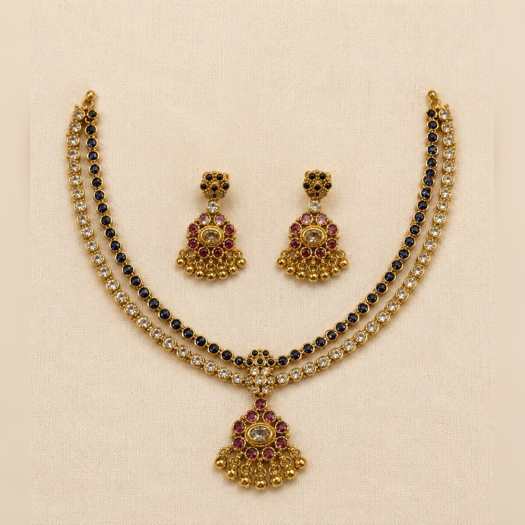 Neela Traditional Blue Stone Attigai Necklace Set