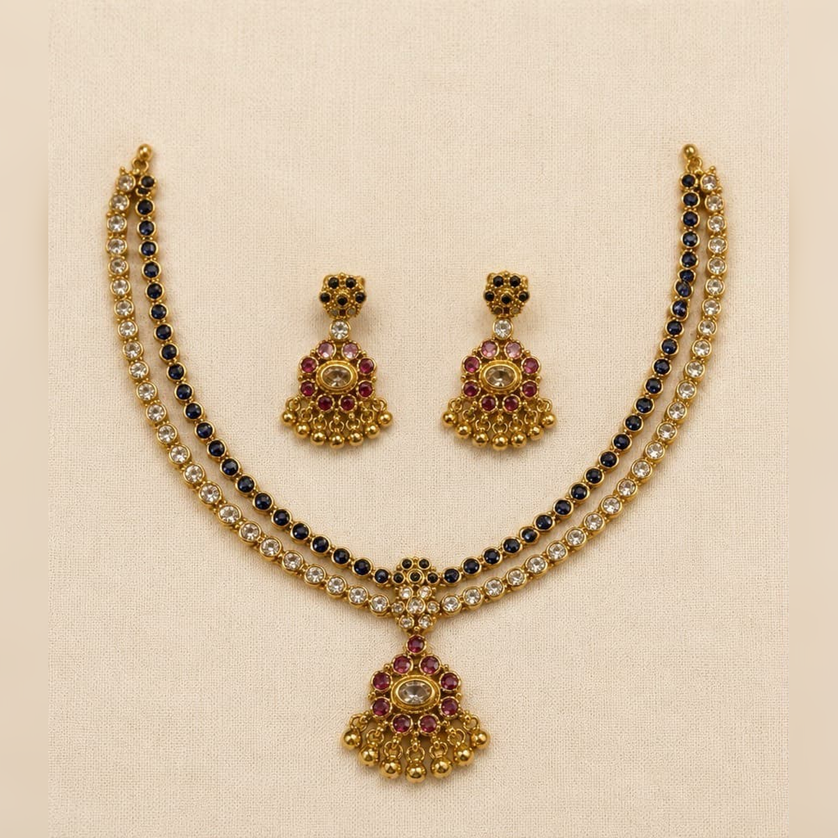 Neela Traditional Blue Stone Attigai Necklace Set
