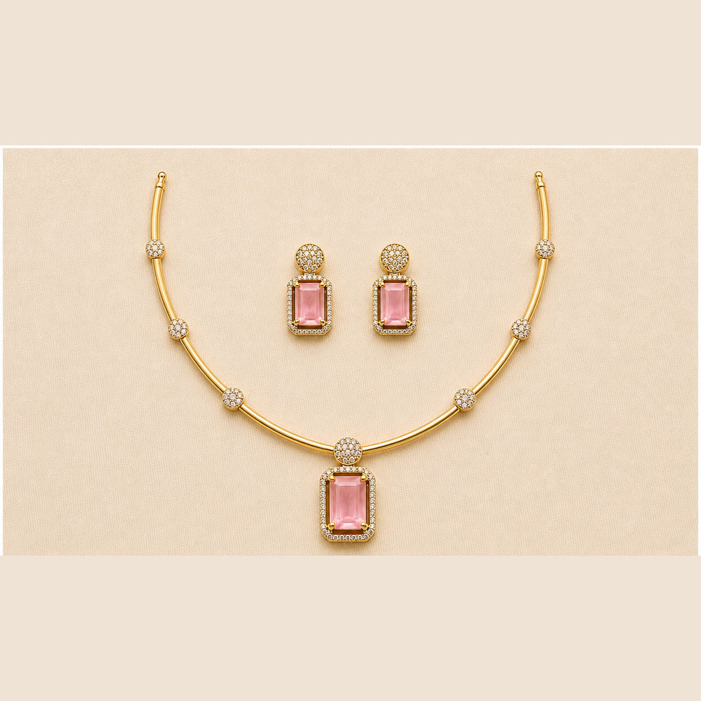 Pankhuri Gold-Tone Pink Stone Hasli Necklace Set