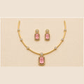 Pankhuri Gold-Tone Pink Stone Hasli Necklace Set