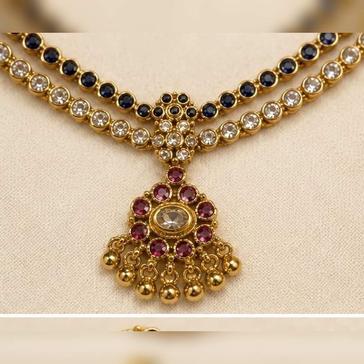 Neela Traditional Blue Stone Attigai Necklace Set