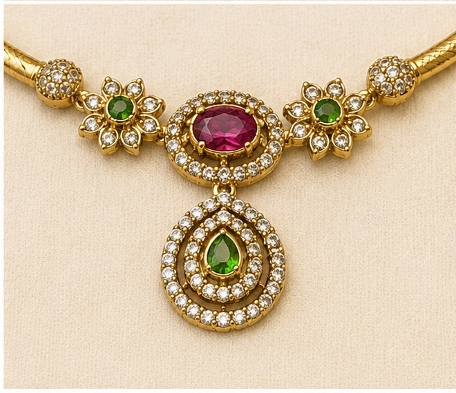 Ruby Hasli Gold-Tone Pink & Green Stone Necklace Set