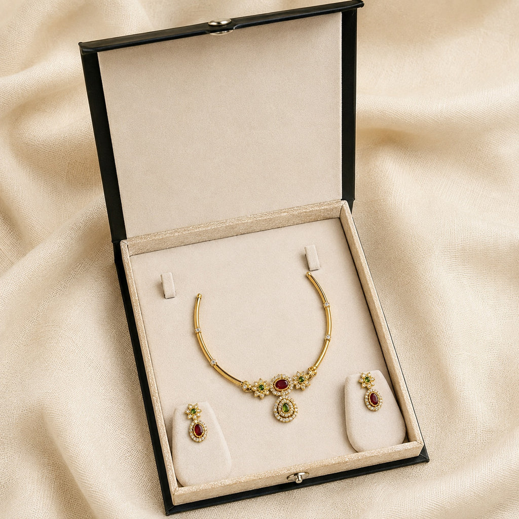 Ruby Hasli Gold-Tone Pink & Green Stone Necklace Set