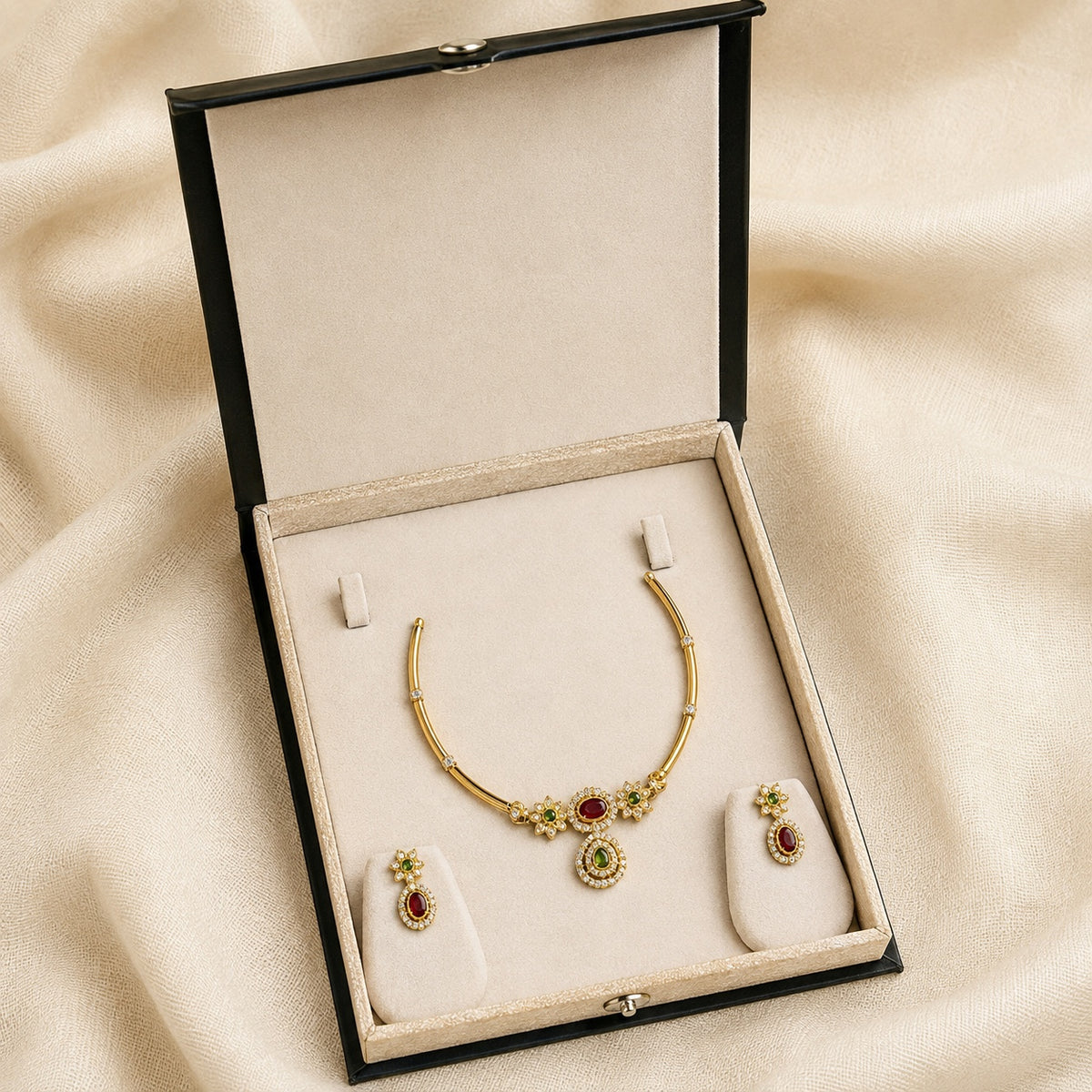 Ruby Hasli Gold-Tone Pink & Green Stone Necklace Set
