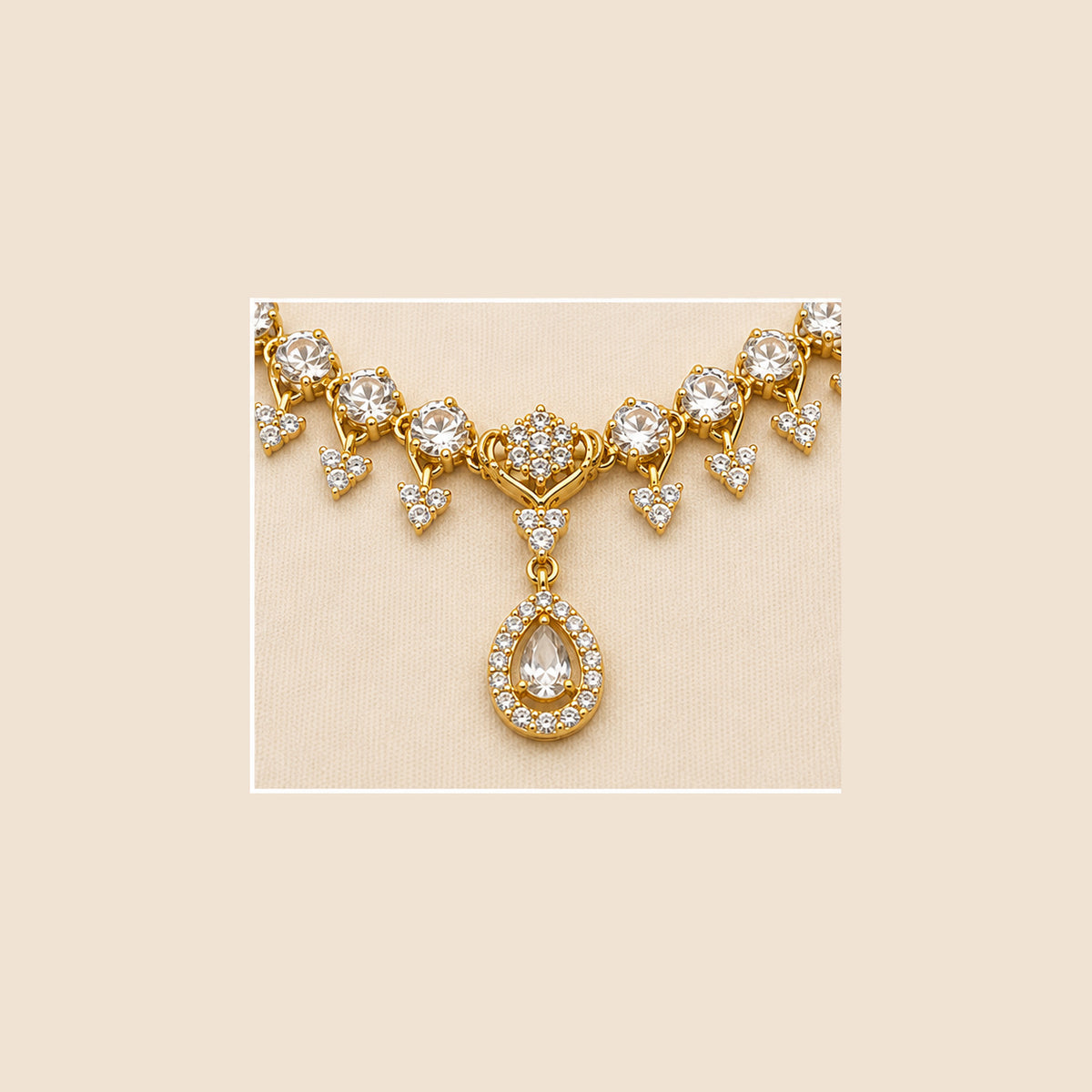 Tharagai Gold-Tone Crystal Stone Necklace Set