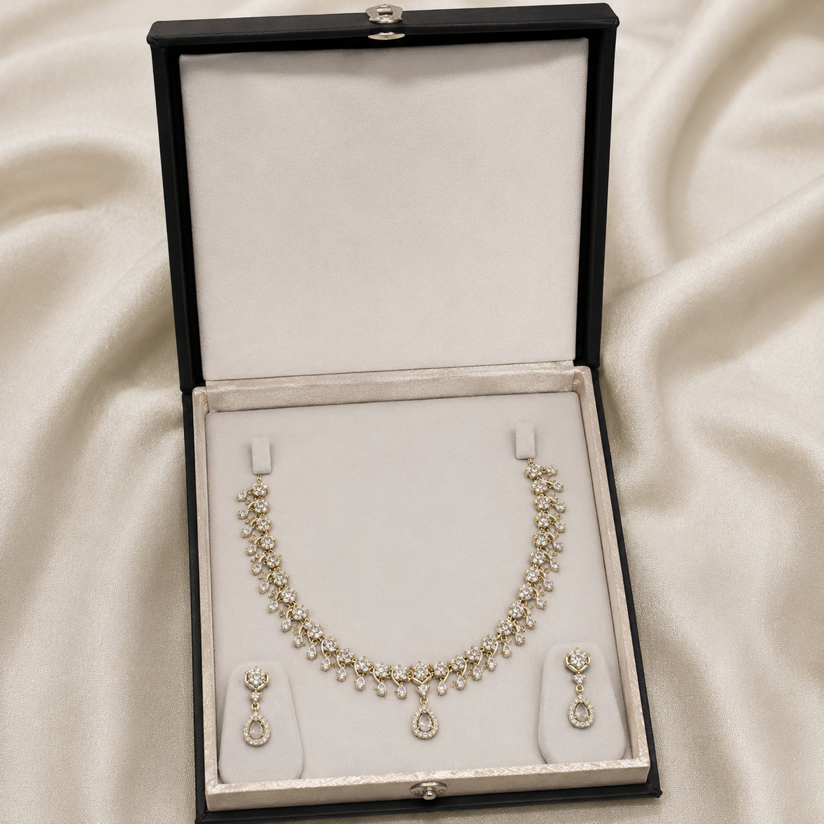 Tharagai Gold-Tone Crystal Stone Necklace Set