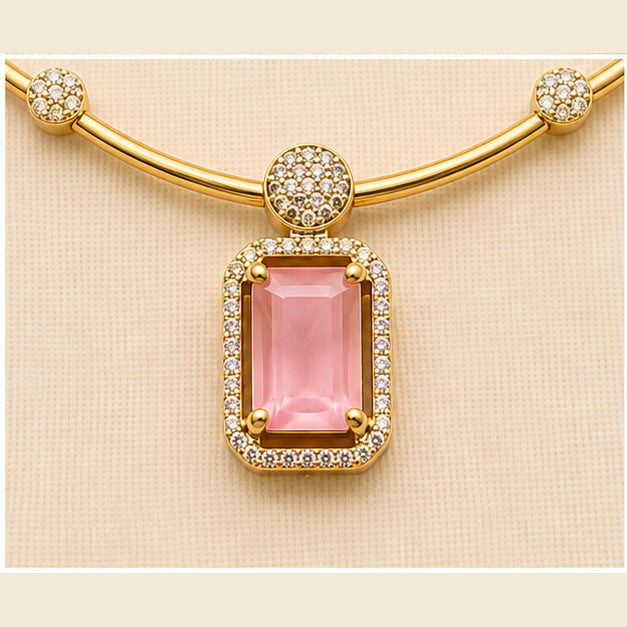 Pankhuri Gold-Tone Pink Stone Hasli Necklace Set