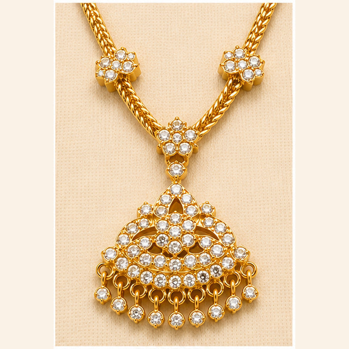 Venilla Traditional Gold-Tone Crystal Attigai Necklace