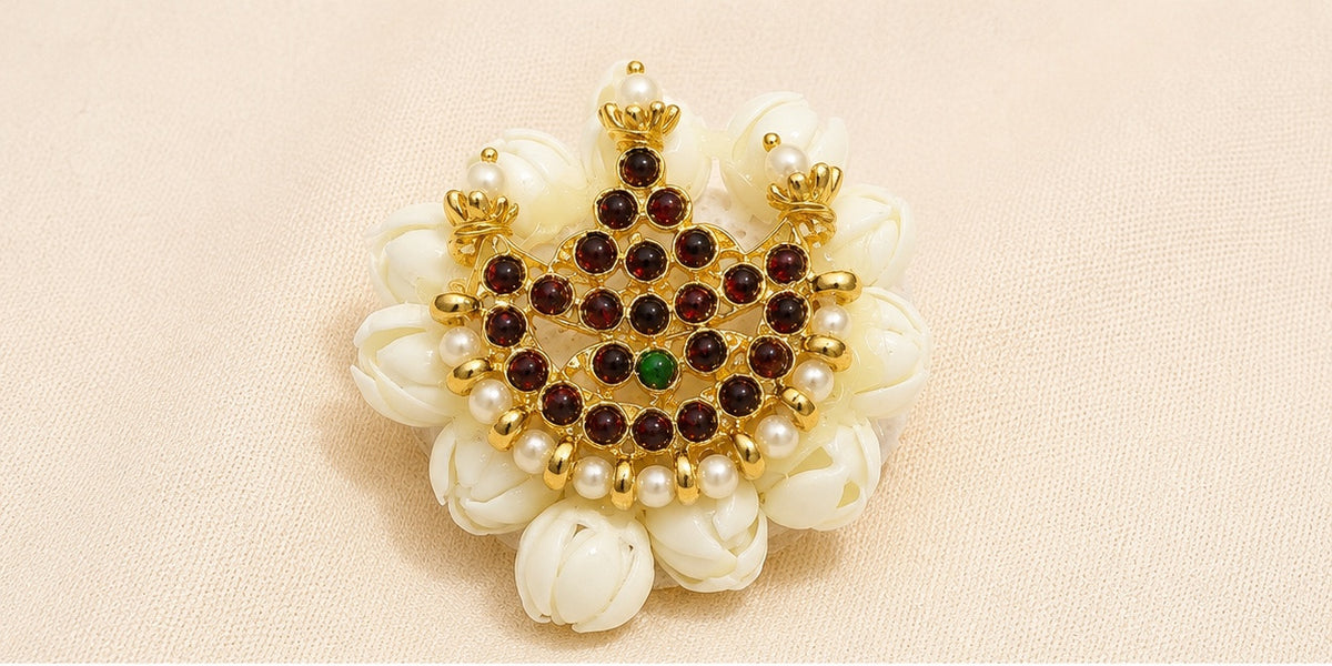 Traditional Gold-Tone Floral Stone Hair Clip – 1pcs