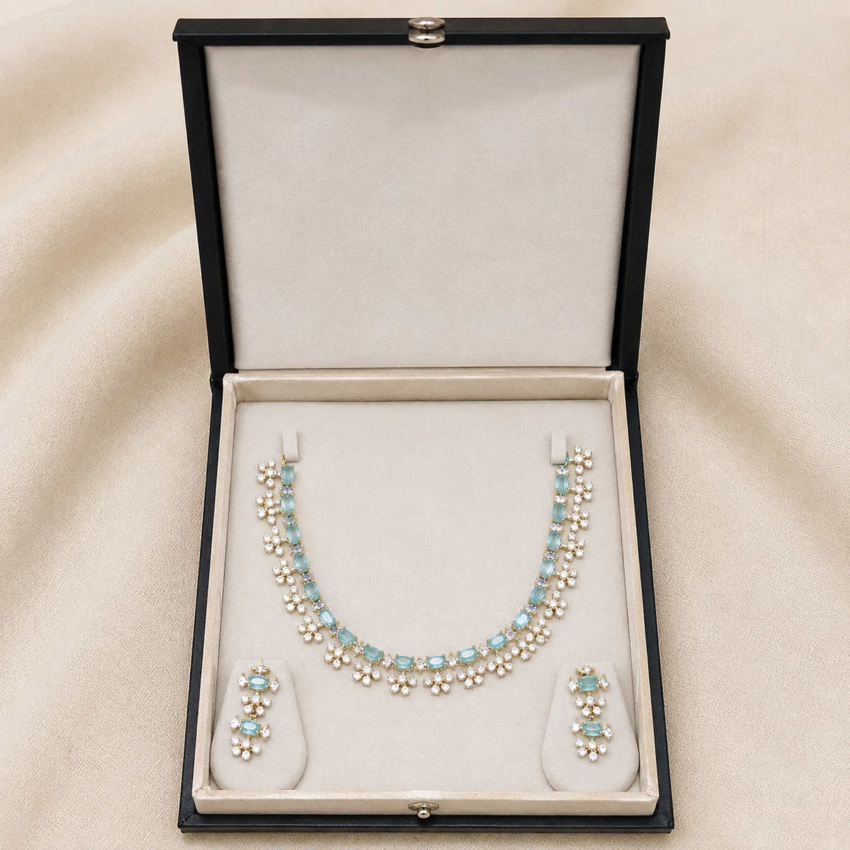 Alai Aqua Blue Stone Gold-Tone Necklace Set