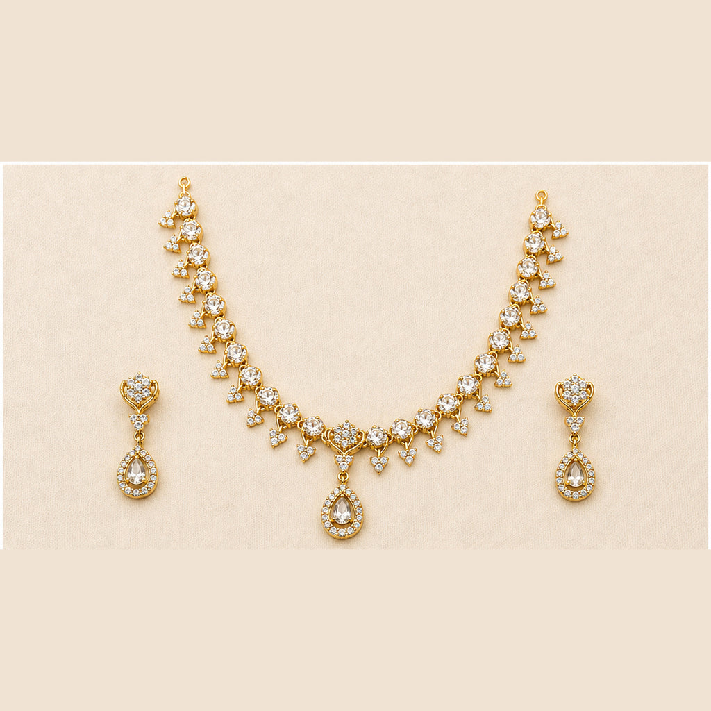 Tharagai Gold-Tone Crystal Stone Necklace Set