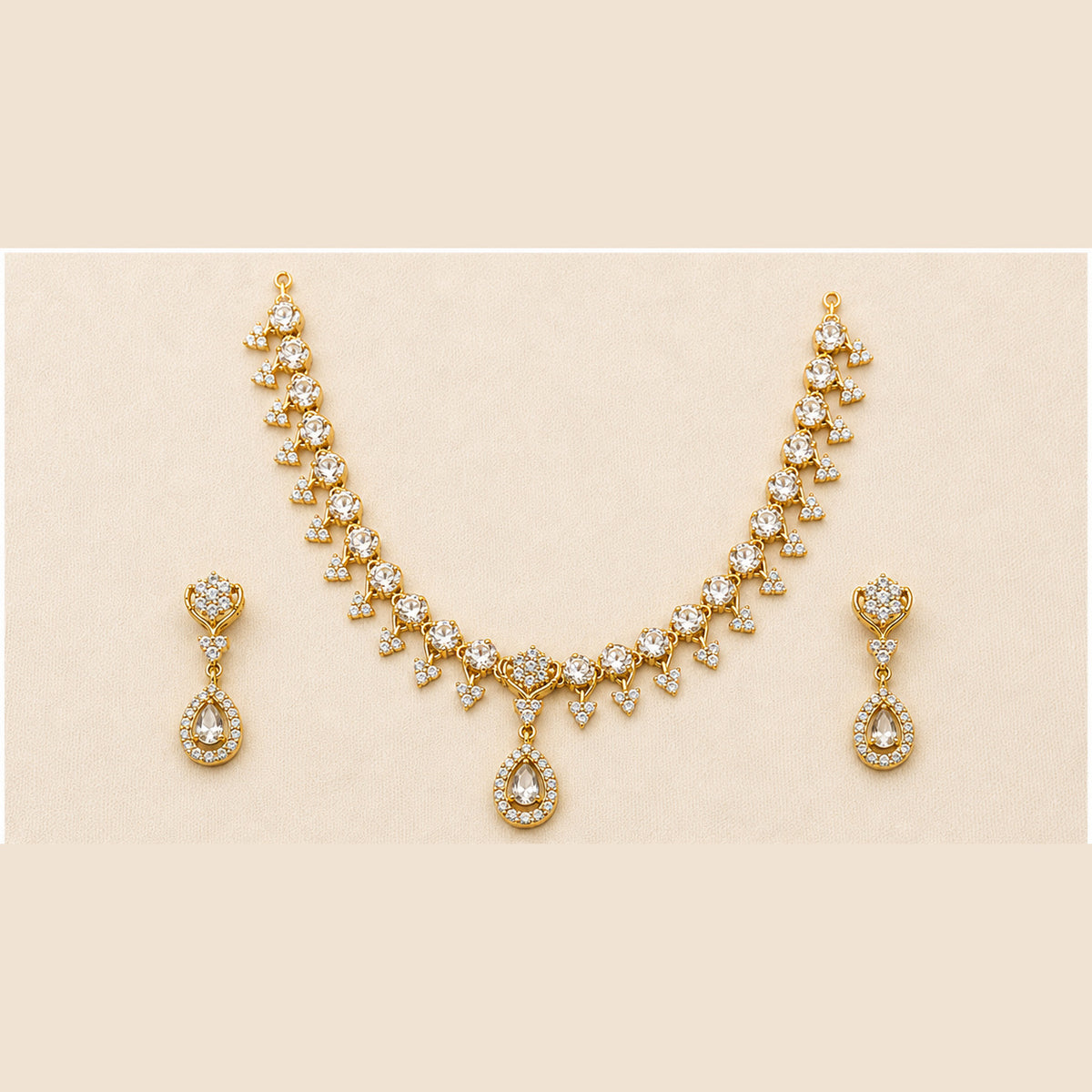 Tharagai Gold-Tone Crystal Stone Necklace Set