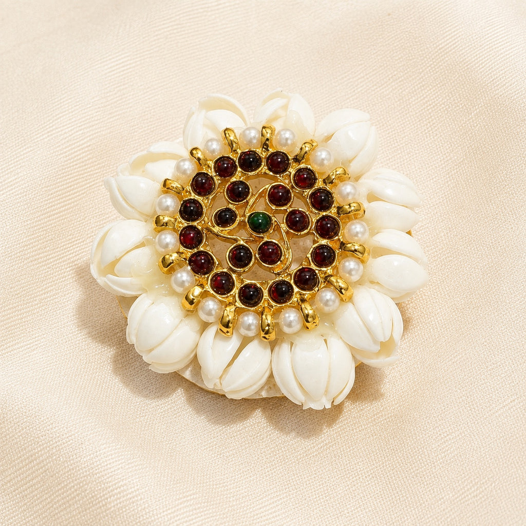Traditional Gold-Tone Floral Stone Hair Clip – 1pcs