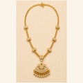 Venilla traditional gold-tone Attigai necklace with floral crystal accents and fan-shaped pendant
